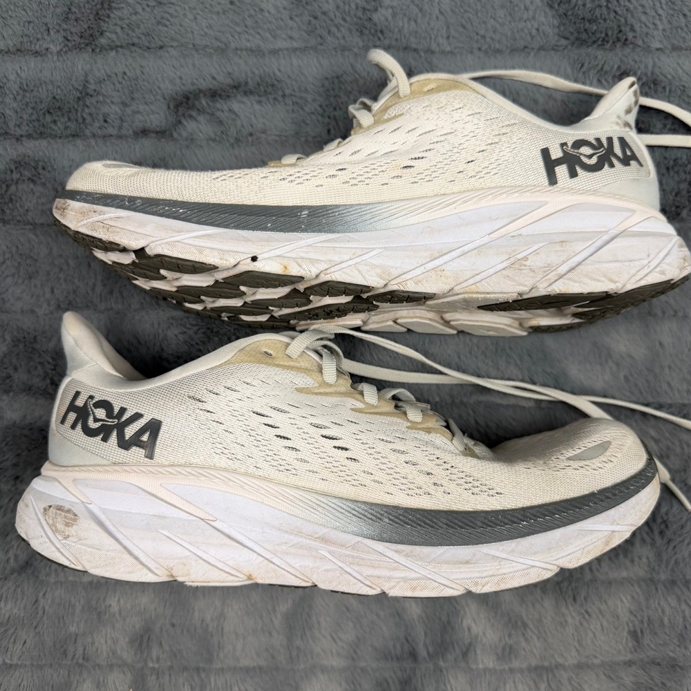 Hoka One One Clifton 8 Mens Running Shoes White Silver 1119393 LRNC Size 8 D